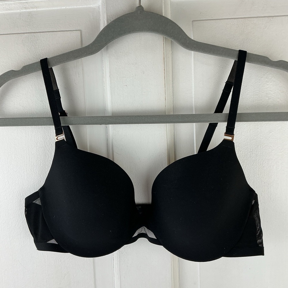 Soma Demi Bra 34C Bodify Black Underwire T-shirt Bra Sheer Mesh Panel EUC